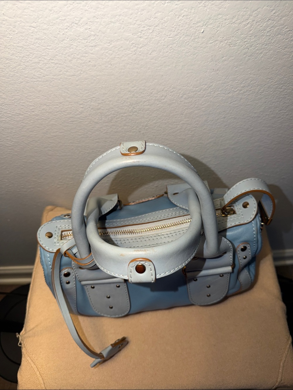Chloé Blue Leather Boston Tote Bag - Picture 8 of 13